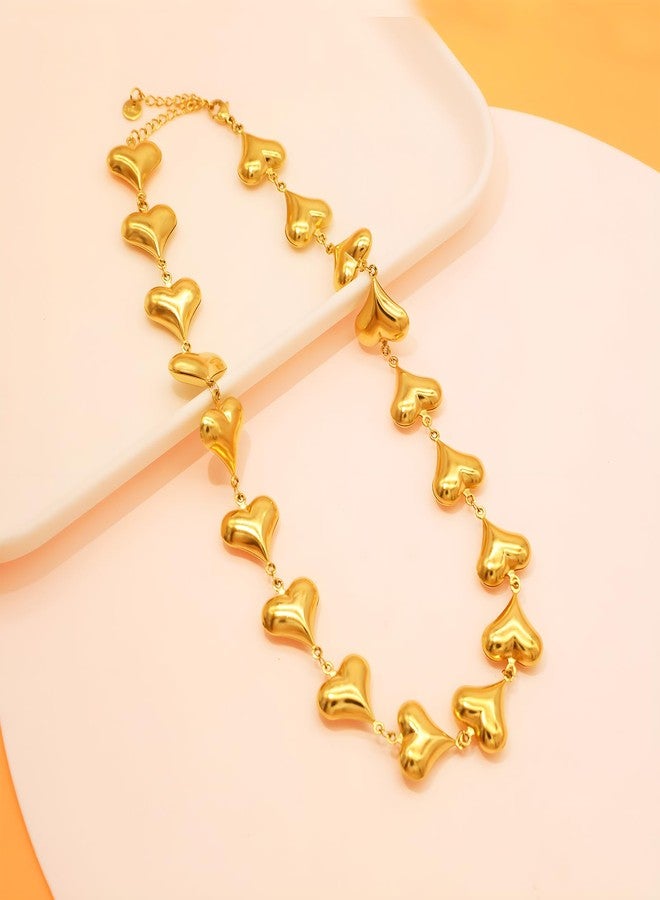 CIOOU 18K Gold Plated Chain Necklace for Women Chunky Puffy Big Heart Clover Cross Teardrop Butterfly Seashell Choker Necklaces Gold Jewelry for Women (Gold Heart) - Image 2